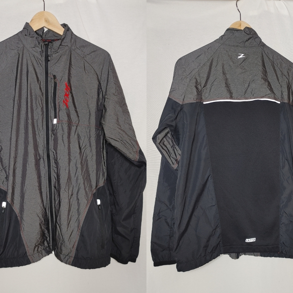 Zoot Jacket Full Zip Black‎ Gray Reflective Cycling Vented Windbreaker Large L